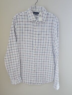 Tommy Hilfiger White Plaid Button-Down Shirt.  NWT size 15.5 34-35.